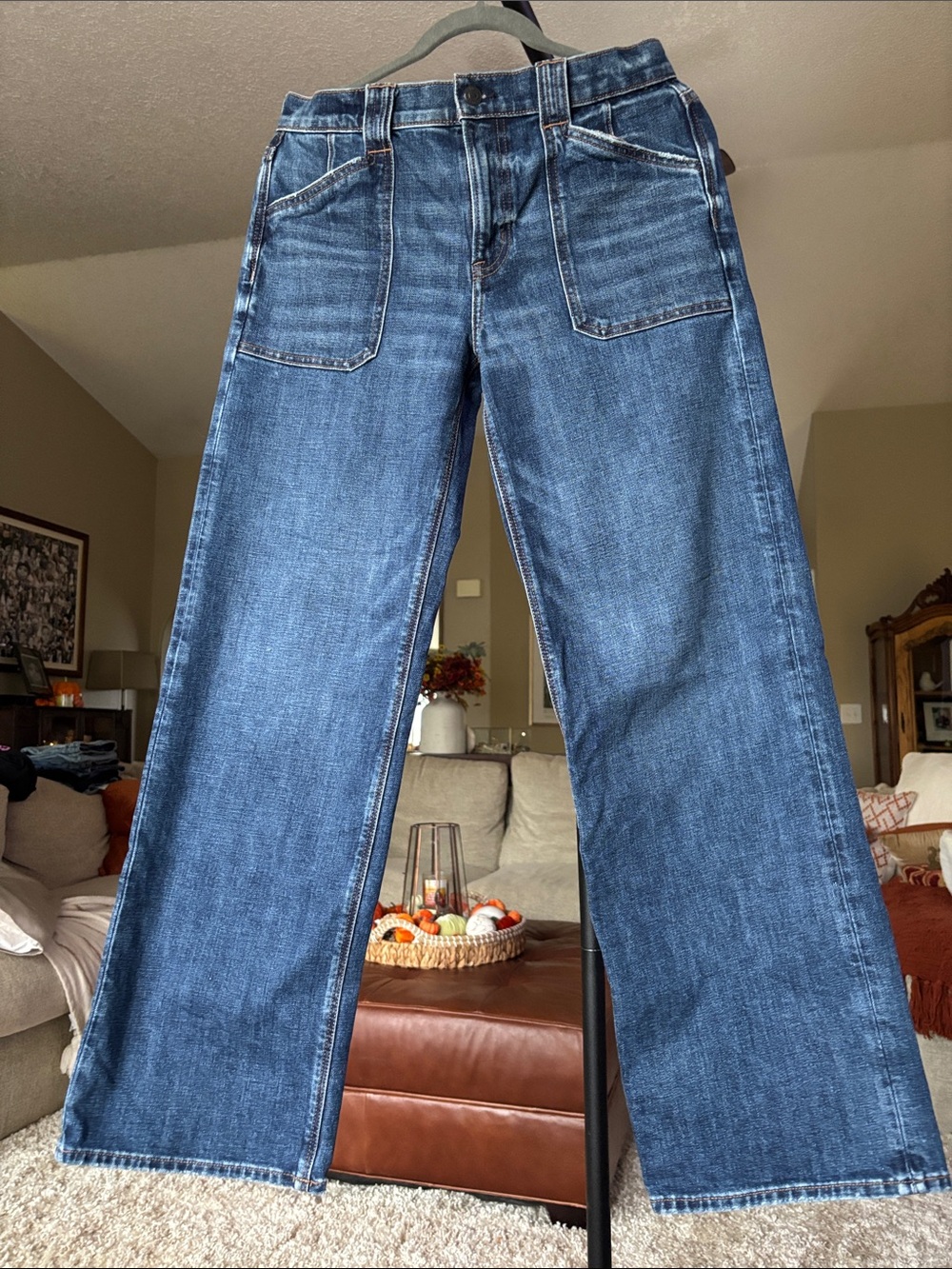 American Eagle Outfitters Wide-Leg Jeans in Dark Blue